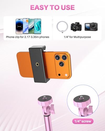 67" Phone Tripod, MIIASI Extendable Tripod for iPhone, Selfie Stick with Remote and Phone Holder, Compatible with iPhone/Android/Camera, Light Stand - color: Pink