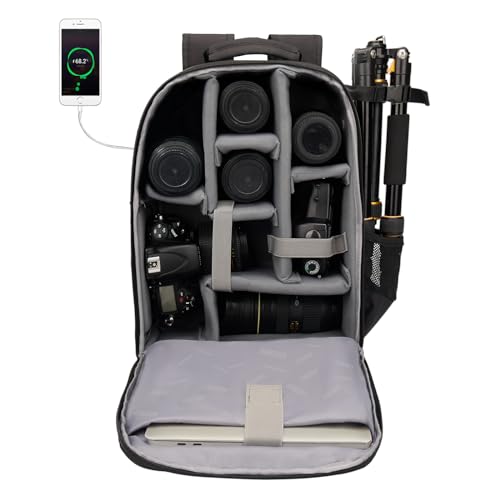 CADeN Camera Backpack Bag with Laptop Compartment 15.6" for DSLR/SLR Mirrorless Camera Waterproof, Camera Case Compatible for Sony Canon Nikon Camera and Lens Tripod Accessories Black - color: Black, style: 2.0 Large