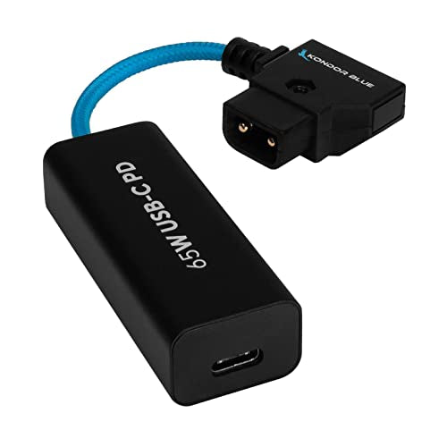 KONDOR BLUE | 6 Inch D-Tap to Female USB-C PD Power Delivery Cable, 2-Way | 65W Fast Charge, 5V 9V 12V PD, Smart Reverse Polarity Protection for Camera Rigs | Blue - color: Blue