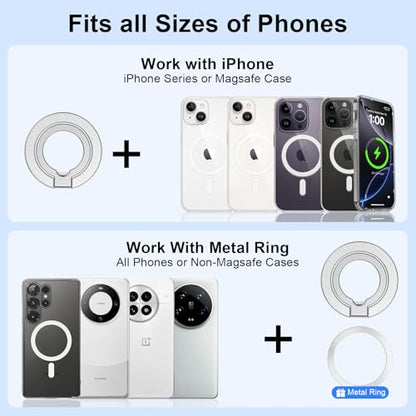 Magnetic Phone Grip Stand for iPhone 17 Pro Max/Air/16e/16/15 Pro Max, MagSafe Ring Holder Gym Finger Ring Grip Kickstand Two-Sided Magnetic Car Mount for Samsung Galaxy Z Flip7/Fold7/S26 Ultra/S25 FE - color: silver