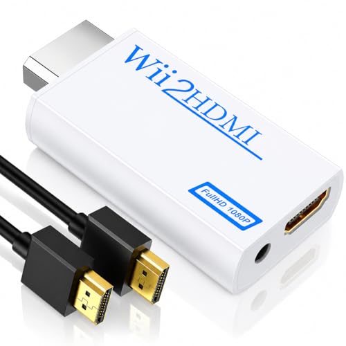GANA Wii to HDMI Converter 1080P Full HD, Wii HDMI Adapter with 3.5mm Audio & HDMI Output, Compatible with Wii/Wii U, HDTV, Monitor, Projector, Supports All Wii Display Modes - color: White