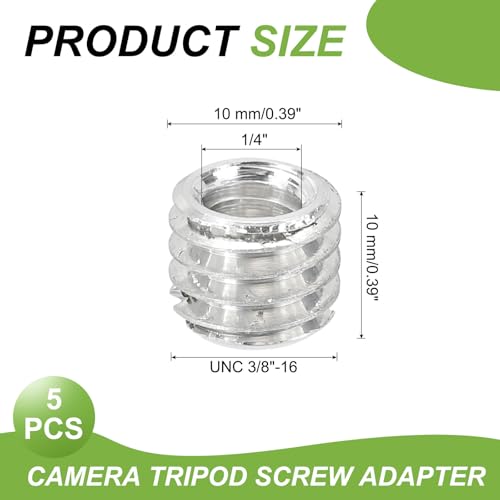 PATIKIL 1/4" Female to 3/8" Male Convert Screw Adapter, 5 Pcs Tripod Thread Adapter Mount for Camera Monopod Video DSLR SLR Mic Stands, Silver