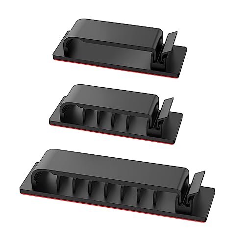 Cable Management Clips, 20Pcs Cord Organizers Wire Clips Cord Holder for TV PC Ethernet Cable Desk Home Office (Black) - color: Black