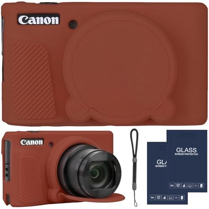 Camera Case for Canon PowerShot SX740/ SX730 Digital Camera,SX740 HS Case, Soft Silicone Protective Case Removable Lens Cover,Comes with 2 Screen Protectors and 1 Wrist Strap. (Brown) - color: Brown