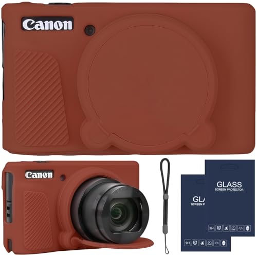 Camera Case for Canon PowerShot SX740/ SX730 Digital Camera,SX740 HS Case, Soft Silicone Protective Case Removable Lens Cover,Comes with 2 Screen Protectors and 1 Wrist Strap. (Brown) - color: Brown