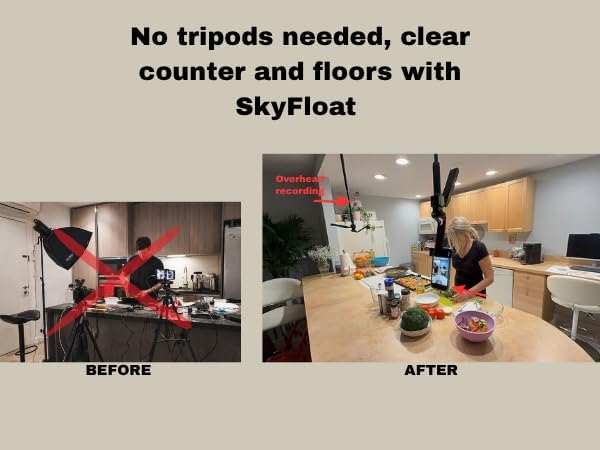 Magnetic Ceiling Phone Holder for Overhead Video Recording | Auto tracking for cooking, fitness, unboxing, DIY, beauty, for solo creators