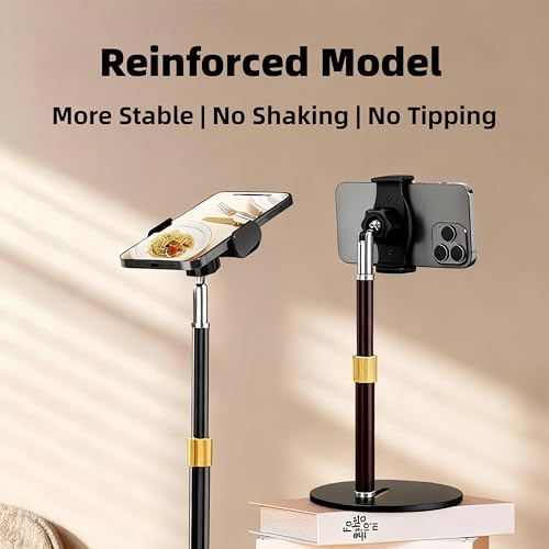 Phone Stand for Desk, Adjustable Height 9.8"-20", Full Metal Weighted Base, Small Tripod for iPhone Android with Case, Compatible with 4-7" Phones for Recording Video Call, Desk Phone Holder