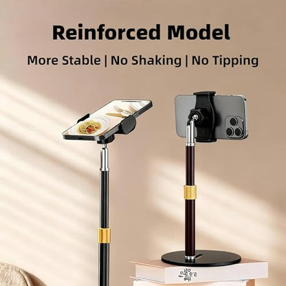 Phone Stand for Desk, Adjustable Height 9.8"-20", Full Metal Weighted Base, Small Tripod for iPhone Android with Case, Compatible with 4-7" Phones for Recording Video Call, Desk Phone Holder