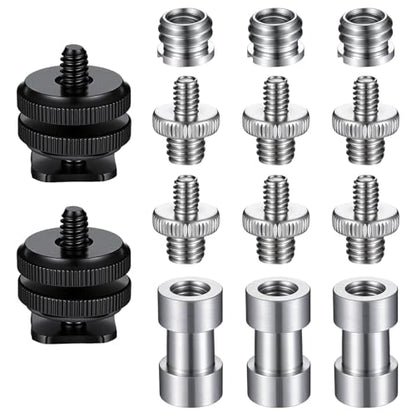 14 Pcs Camera Screws Mount Set 1/4 to 3/8 Tripod Screw Adapter 3/8-20 Thread Converter Adapter 1/4 Screws Camera Hot Shoe Mount Adapters Tripod Mounts Adapters Set for Ballhead Flash Light Monopod