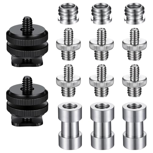 14 Pcs Camera Screws Mount Set 1/4 to 3/8 Tripod Screw Adapter 3/8-20 Thread Converter Adapter 1/4 Screws Camera Hot Shoe Mount Adapters Tripod Mounts Adapters Set for Ballhead Flash Light Monopod