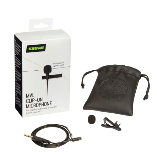 Shure MVL Lavalier Microphone for iPhone & Tablet - External Clip On Mini Lapel Mic for Video Recording & Vlogging with 3.5mm Connector, Windscreen, Mount & Carrying Pouch