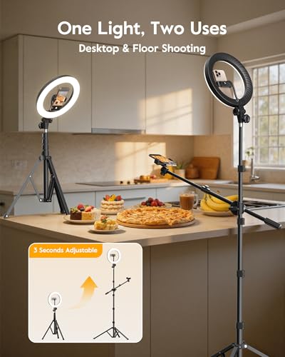 Upgrade Tripod Ring Light Stand with 2 Telescopic Arms -67" Ring Light Tripod for iPhone&Android, Overhead Phone Mount with Remote, Phone Stand for for TikTok, YouTube，Zoom & Video Recording