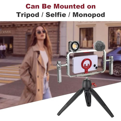 Magnetic Phone Cage with Handle,Smartphone Cage Kit with 360° Rotation Handgrip and Magnetic Sticker for Photography,Compatible with iPhone 17/16/15/14/13 Series and Andriod Phones (Silver+Red) - color: silver