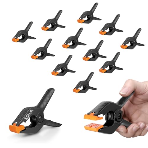 EMART 12 Pack Heavy Duty Spring Clamps 3.5 Inch Professional Plastic Backdrop Clips for Photography Studio, Background Stand, Woodworking, Crafts, Tarp-Yellow - color: Black and Yellow, size: 3.5inch