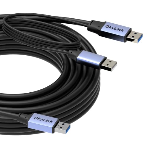 OkyLink Active USB 3.0 Data Cable A to A, Male to Male 5Gbps, 32ft | 10M, 3.2 Gen 1, Comes with power cable and repeater, for long - distance data transfer - color: USB3.0(5Gbps), size: 32ft (10m)