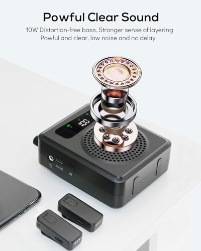 Wireless Voice Amplifier with Lavalier Microphones, Portable Voice Amplifier, Microphone with Speaker, Mini Megaphone with Clip on/Lapel Mic Teacher Microphone for Classroom Speech (Black) - color: Black