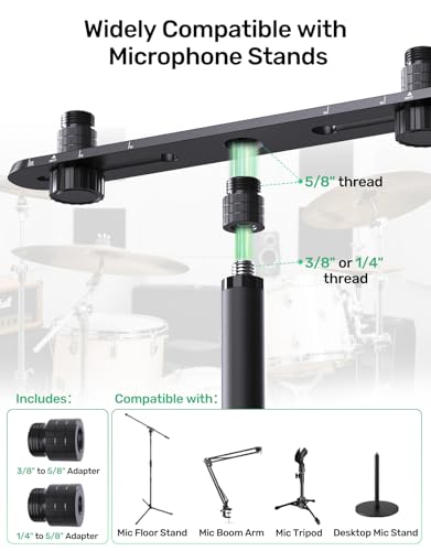 Stereo Array Spacing Microphone Bar Holder, Dual Mic Stand, Heavy-Duty Aluminum with Ruled Markings, Holds 2 Mics - X-Y and ORTF Mic T-Bar Bracket, Fits 3/8" 1/4" and 5/8" Mic Stands