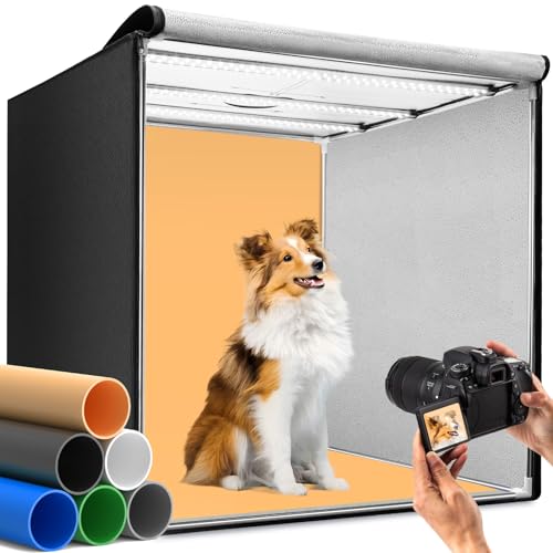 DUCLUS Light Box Photography, 32×32inch Professional Photo Studio Booth Photobox, Portable 210 LED Lightbox Shooting Tent Folding with 6 Colors Backdrops for Large Product or Jewelry Photography… - size: 32*32 inch