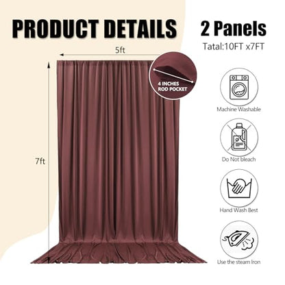 10ft x 7ft Red Brown Backdrop Curtains for Parties, Fabric Satin Background Curtain with Rod Pockets for Weddings, Birthday, Baby Shower, Photography, Graduation Party Backdrop Drapes, 2 Panels - color: Red Brown