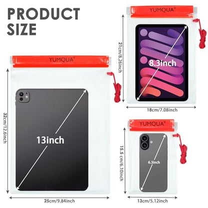 YUMQUA Clear Waterproof Bag, Waterproof Document Pouch Passport Holder Water Tight Map Case Waterproof Pouch Water Proof Small Dry Bags for Kindle Phone Tablet Camera, Kayak Boat PaddleBoard - color: Red