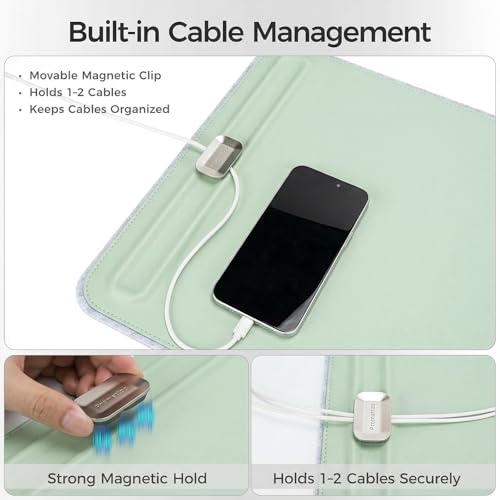 Premium Double-Sided Faux Leather Desk Pad – Non-Slip, Waterproof, with Magnetic Cable Organizer & File Storage – Designed for Offices & Creative Spaces – Durable & Easy to Clean（Green） - color: Green