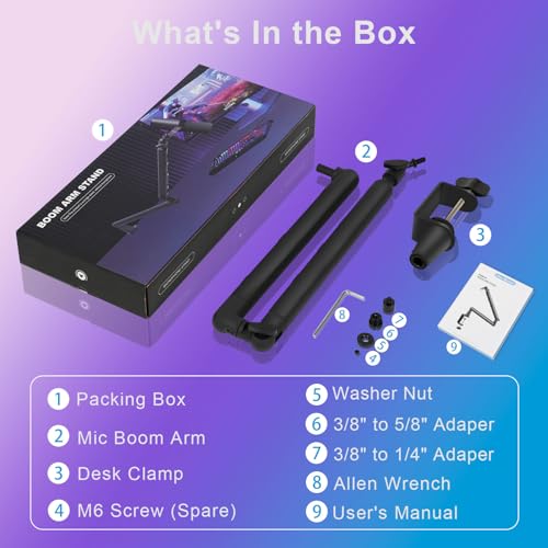 Aqdocvf Microphone Boom Arm - Heavy Duty Low Profile Metal Mic Arm Stand with Desk Clamp & Cable Management, 360° Rotatable, Fits Shure SM7B/MV7, Blue Yeti, Fifine AM8, AT2020 for Podcasting & Gaming