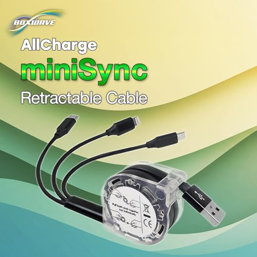 BoxWave Cable Compatible with OM System Tough TG-7 - AllCharge miniSync, Retractable, Portable USB Cable - Jet Black