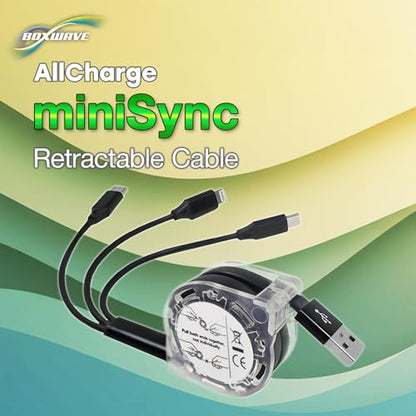 BoxWave Cable Compatible with OM System Tough TG-7 - AllCharge miniSync, Retractable, Portable USB Cable - Jet Black