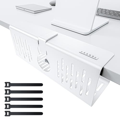 NODOCA No Drill Under Desk Cable Management Tray, 14'' Wire Management, Punch-Free Clamp on, Metal Cable Tray, Wire Organizer, Under Desk Basket for Office and Home, White - color: White, size: 【Clip-on】14''×1pc