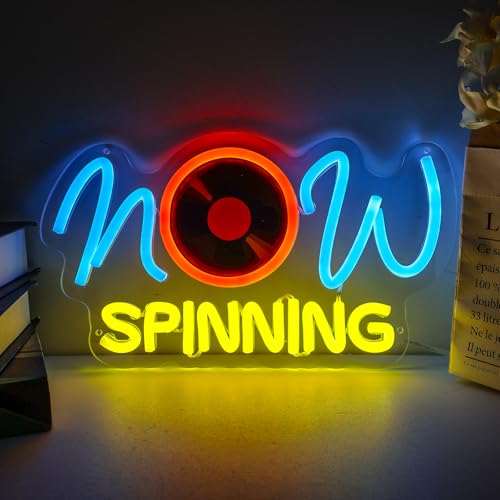 Record Neon Sign,Dimmable Now Spinning Music LED Neon Light for Wall Decor, for Bar Music Room Recording Studio Bedroom Decor - color: Now Spinning(12")