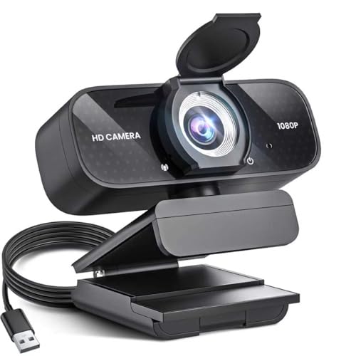 1080P HD Webcam with Noise-Canceling Mic, Auto Light Correction, Privacy Cover and Wide Angle Lens, Plug & Play USB Camera for Laptop/Desktop/PC/Mac, Compatible with Zoom/Skype/Teams/Streaming Black - color: Deep Black