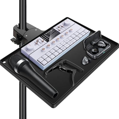 BILIONE Microphone Stand Tray with Crab Clamp, 10.6" x 7.8" Large Tray Shelf Attachment Clamp on Studio Music Floor Stands for Storage - style: Tray