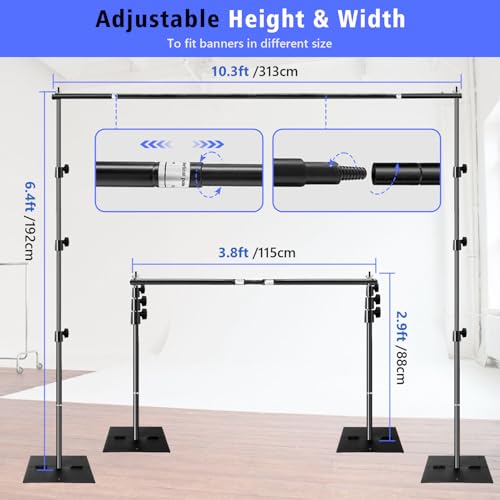 SLOW DOLPHIN Pipe and Drape Photography Backdrop Stand Kit Adjustable Photo Background Stand 10ft x 6ft with Metal Base for Parties Weddings Birthday Party Events Photo booth