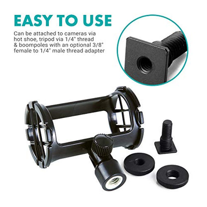 Movo SMM1 Microphone Shock Mount with Camera Cold Shoe for Shotgun Microphones 19-25mm in Diameter (Including Rode NTG-1, NTG-2, Sennheiser MKE-600)