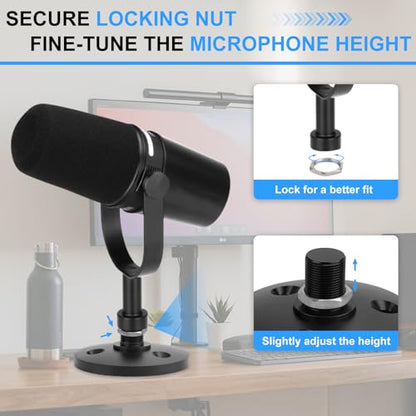 Desktop Microphone Stand for Shure MV7/MV7+, Premium Low-Profile Detachable Microphone Base with Locking Nut, Secure & Space-Saving Desktop Stand for Shure MV7 and MV7+ Podcast Mic - size: for Shure MV7/MV7+