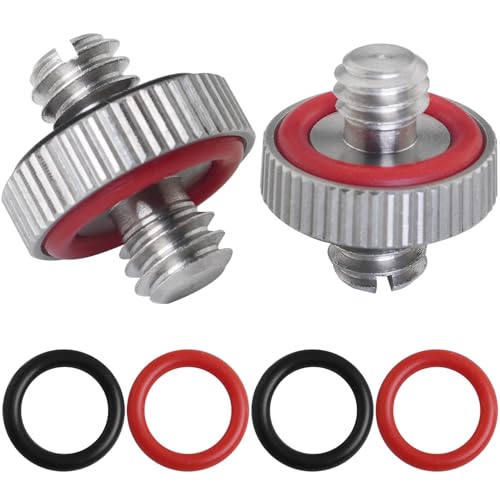 2PCS 1/4 Male to 1/4 Male Threaded Tripod Screw Adapter Conversion Screw with Rubber Grip and Groove Stainless Steel Silver for DSLR Monopods - size: 1/4-20 Male to 1/4-20 Male
