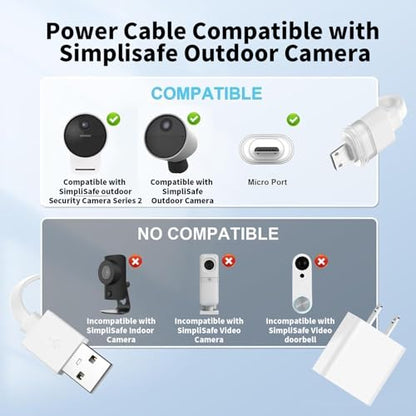 Newding Power Cable Compatible with Simplisafe Outdoor Security Camera, All Weather Conditions Continuously Charge, IP65 Weatherproof Interface, 25FT Charging Cord White