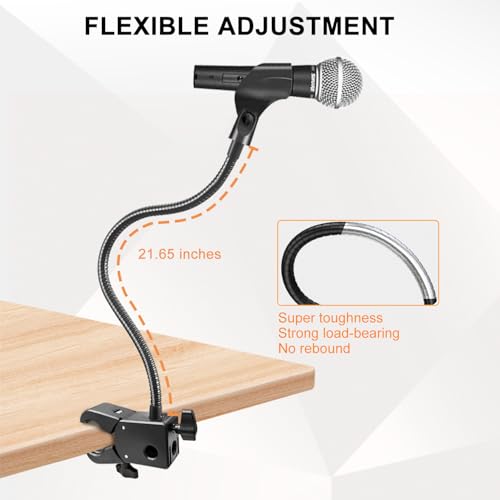 Microphone Stand, Versatile Mic Arm for Desk Pole Tripod, Gooseneck Mic Stand Desk Mount with Super Clamp Mic holder and 3/8" to 5/8" Adapter, Fits for Blue Snowball and Other Microphones (21 Inch)