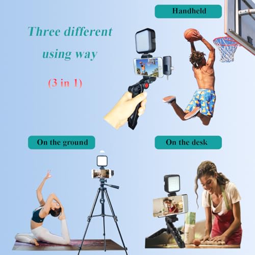for iPhone Vlogging Kit, Vlogging Kit for Andriod Phone with Two Tripods RGB Light Lavalier Microphone Remote for YouTube Tiktok Content Creator - size: With Wireless Mic