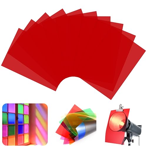 10 Pack Gel Light Filter Sheets, A4 Size Transparency Colored Plastic Sheets,Light Gel Filters for Photography Studio Lighting, Stage LED Lights,Headlight Film,DIY Tinted Window Film (Red) - color: Red