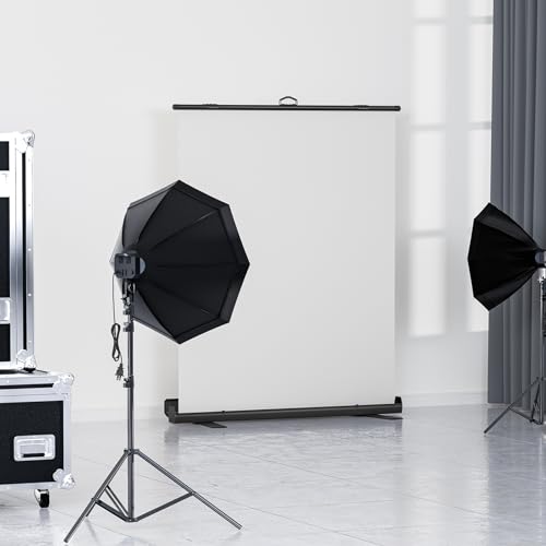 WASJOYE Retractable White Backdrop Screen - 62.2 x 79 in Professional Pull Up Panel Auto-Locking Wrinkle-Resistant Photography Background for Video Conference, Live Game, Photographic Studio Streaming - color: White, size: 62.2 X 79 in