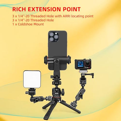 Zeadio Metal Camera Mini Tripod, with 1/4" Screw Ball Head Mount, Adjustable Heights Desktop Vlog Stand for Smooth 4 Osmo Mobile Ronin-S Vimble 2 Gimbal Handle Grip Stabilizer and All Cameras - style: Standard Ball Head