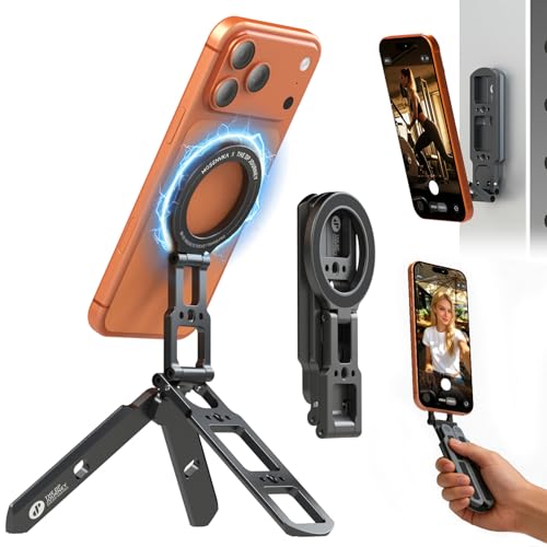 MOSENVKA Magnetic Phone Tripod for MagSafe with Dual Magnet Base | Foldable Pocket Stand for iPhone 17/16/15 Pro, Plus & Max. Travel, Gym and Recording US Patent Registered