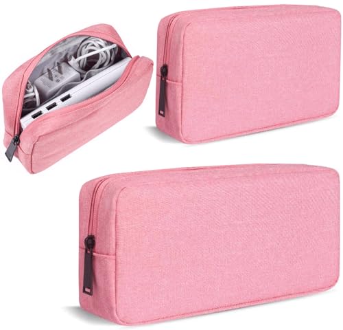 CAAORDKSO Electronic Organizer Bag, Travel Cable Organizer Bag Waterproof Portable Electronic Accessories Storage Multifunctional Case for Charger, Mouse, Power Bank, Cosmetics Kit (Small+Big, Pink) - color: Pink (Small+Big)