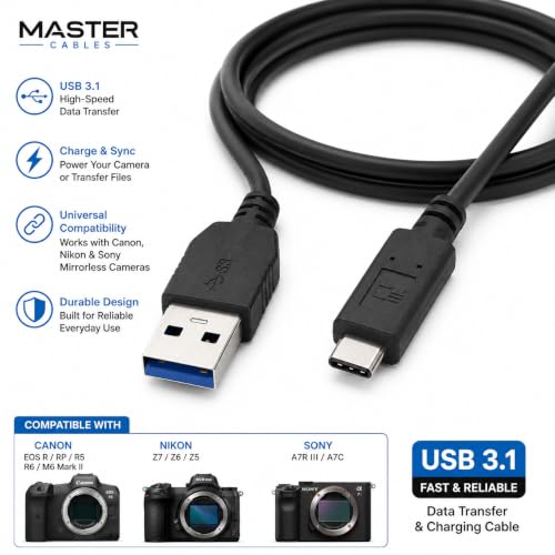 Master Cables Replacement Type C Camera Data Transfer and Charging Cable for Canon EOS R RP R5 R6 M6 Mark II Nikon Z7 Z6 Z5 Sony A7R III A7C Camera Canon IFC-100U UC-E24 USB-C Cable