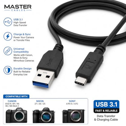 Master Cables Replacement Type C Camera Data Transfer and Charging Cable for Canon EOS R RP R5 R6 M6 Mark II Nikon Z7 Z6 Z5 Sony A7R III A7C Camera Canon IFC-100U UC-E24 USB-C Cable