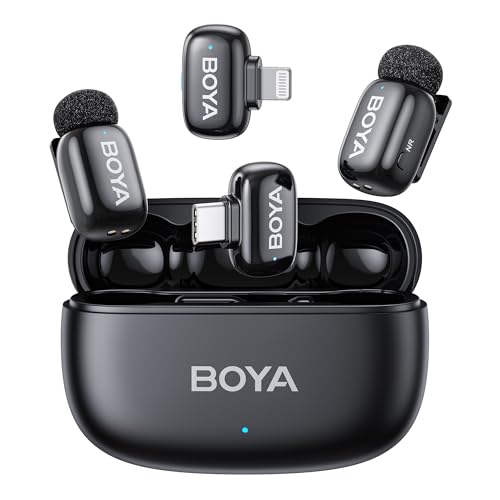 BOYA mini 2 Wireless Microphone for iPhone & Android, AI Noise Cancellation,App Control, 48k Hz/24 Bit, 30H Battery Life with Charging Case,Lapel Microphone Wireless for Video Recording Vlog Streaming - color: Black