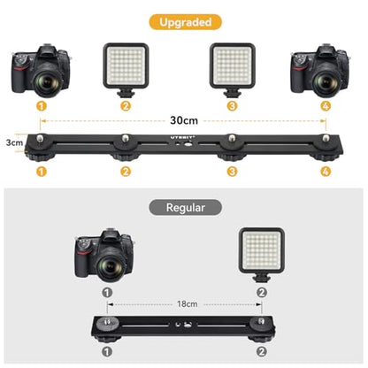 UTEBIT 13 inch Flash Bracket, Long Dual Camera Mount with 1/4“ Hot Shoe | Flash Bracket Extension Bar, Straight Flash Brackets 1/4-3/8 Thread Hole Tripod Mount for Camera/LED Light/Microphone - size: 13 inch Flash Bracket (Metal)