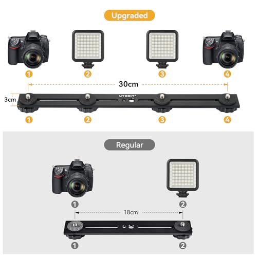 UTEBIT 13 inch Flash Bracket, Long Dual Camera Mount with 1/4“ Hot Shoe | Flash Bracket Extension Bar, Straight Flash Brackets 1/4-3/8 Thread Hole Tripod Mount for Camera/LED Light/Microphone - size: 13 Inch