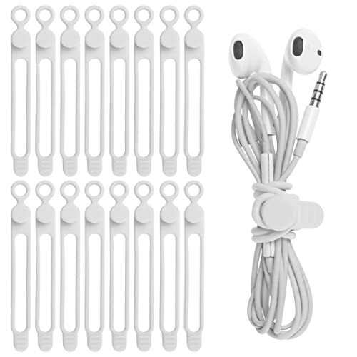 16Pcs Silicone Cable Ties Cord Organizer for Bundling Earphone, Phone Charger, Computer Cords, Reusable Wire Cable Management in Home,Office,Kitchen,School,Travel (White) - color: White, size: 4.2 Inch